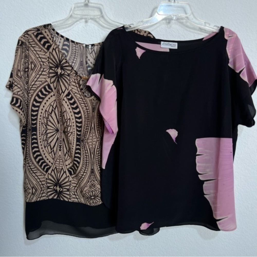 Blouse Bundle Set of 2 Black Print Short Sleeve Blouses 2X